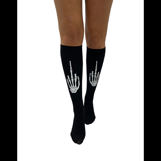 Pamela Mann Skeleton Middle Finger knee-high socks
