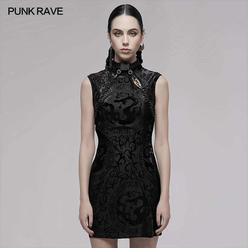 knee length dresses for ladies Punk Rave Chinese Style A-Line mini dress 'Dragon'