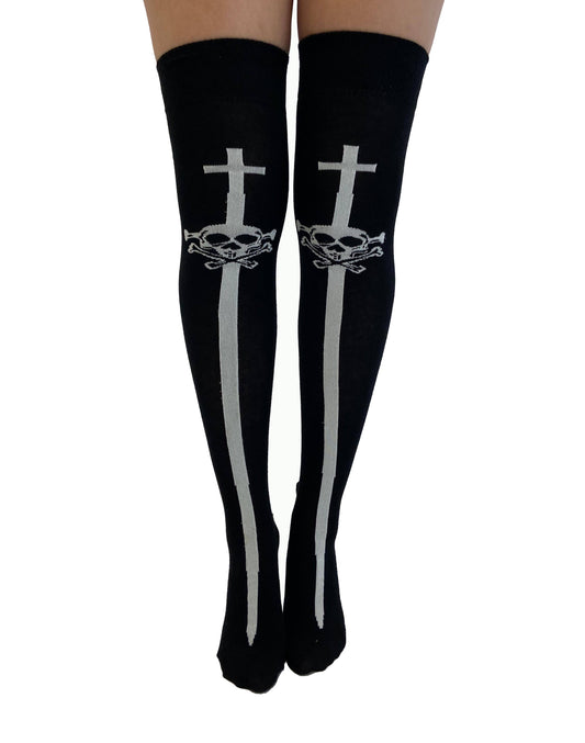 Skull and Sword Over the Knee Socks