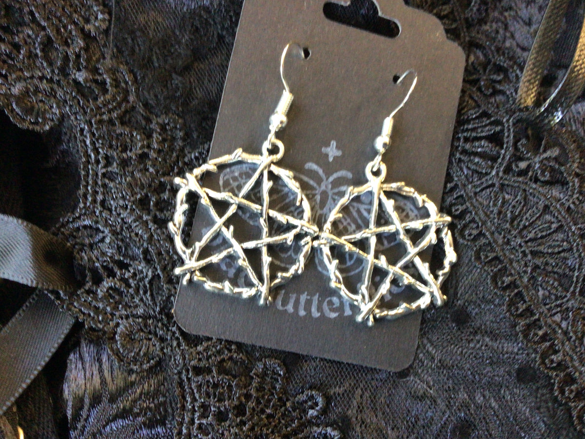 Blacbutterflies thorned pentacle earrings