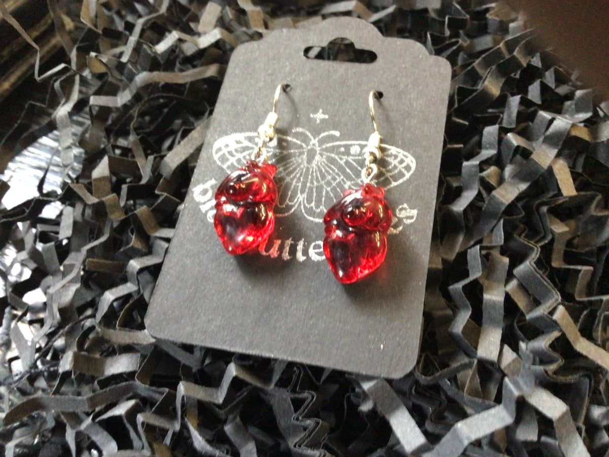 Blacbutterflies resin heart earrings
