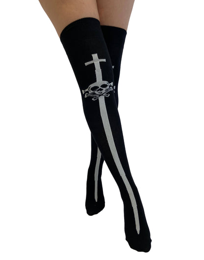 Skull and Sword Over the Knee Socks
