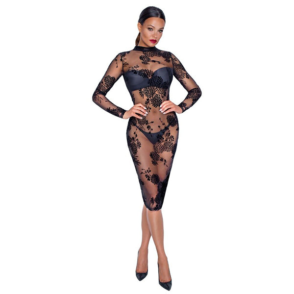 Noir Handmade Floral Transparent long sleeved dress