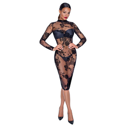 Noir Handmade Floral Transparent long sleeved dress
