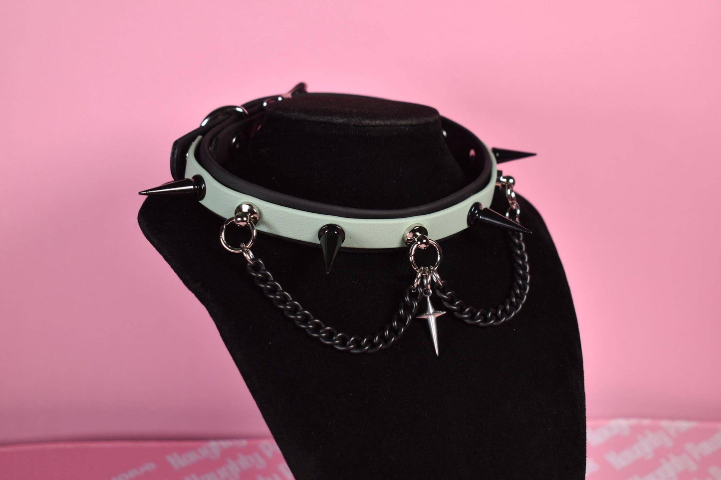 Naughty Pawsies Sage green and black puppy style  biothane choker