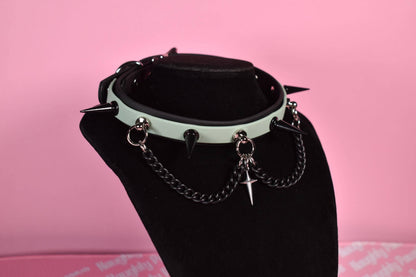 Naughty Pawsies Sage green and black puppy style  biothane choker