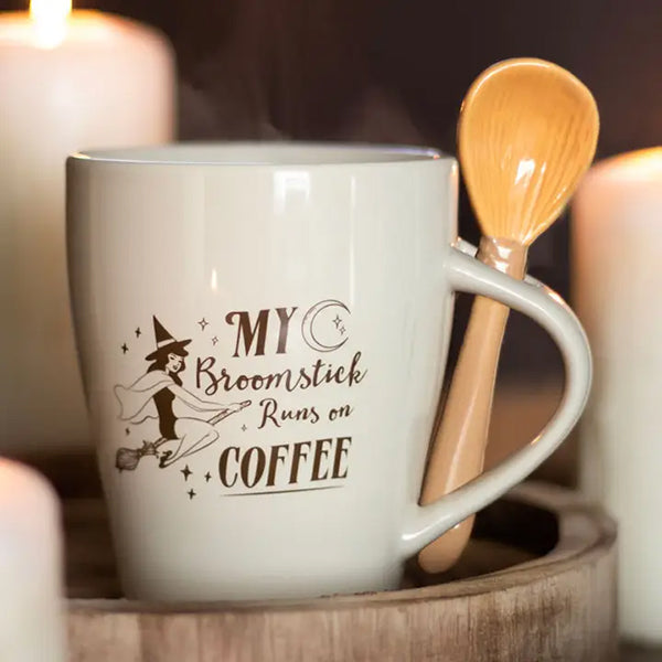 Something Different My Broomstick Runs On Coffee mug & spoon set