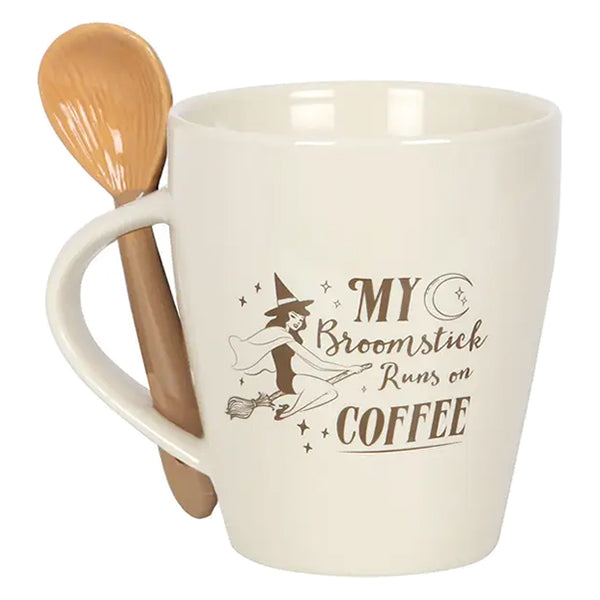Something Different My Broomstick Runs On Coffee mug & spoon set