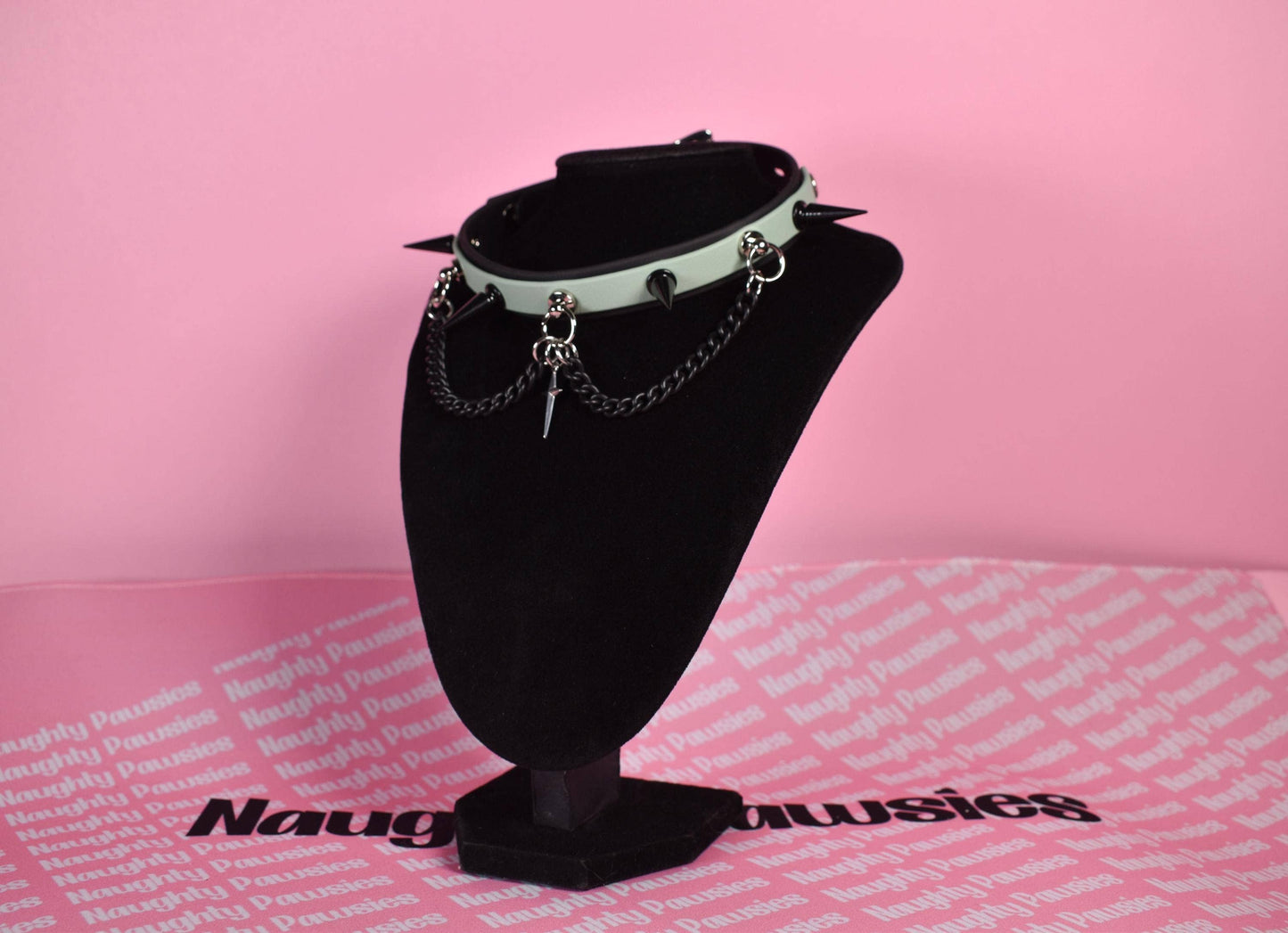 Naughty Pawsies Sage green and black puppy style  biothane choker