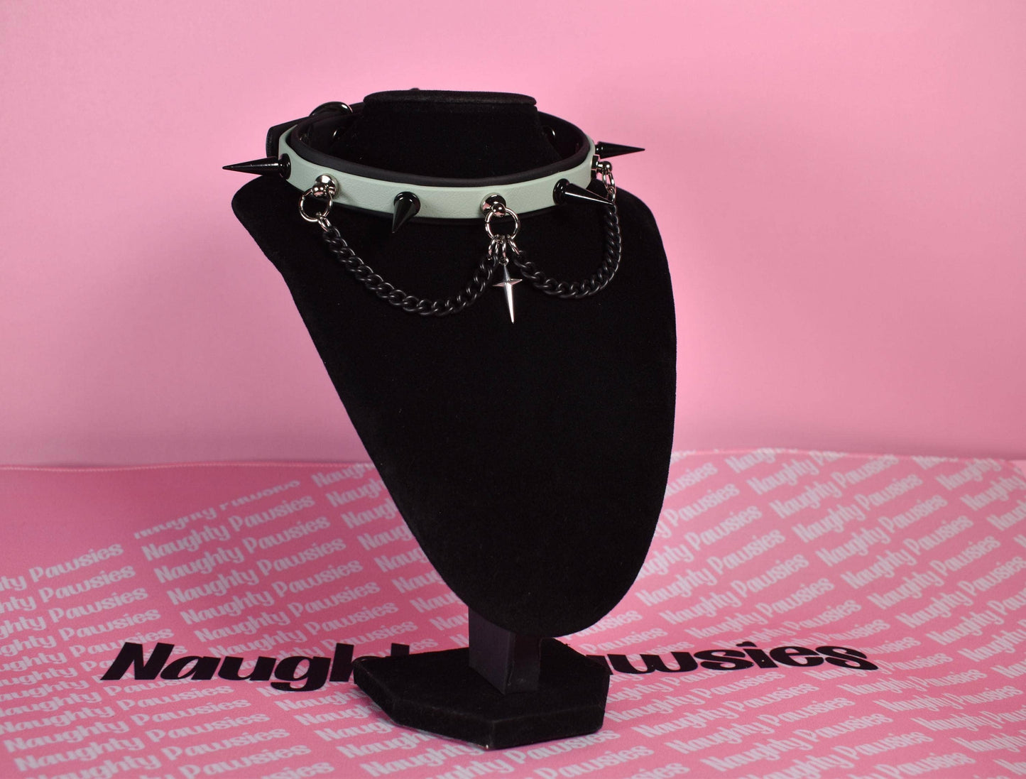 Naughty Pawsies Sage green and black puppy style  biothane choker