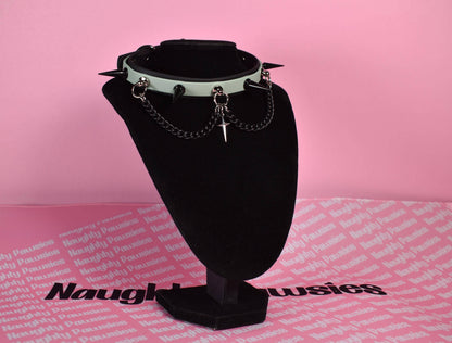 Naughty Pawsies Sage green and black puppy style  biothane choker