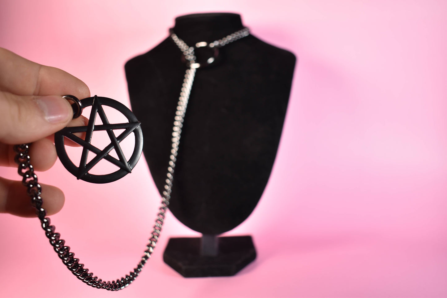Naughty Pawsies Black Pentagram Ring Slip Chain