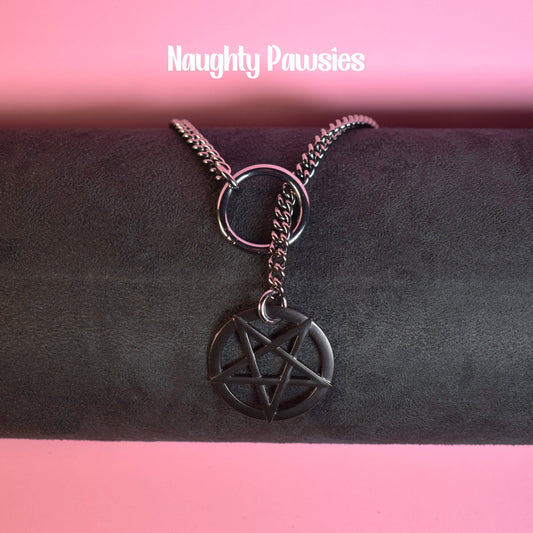 Naughty Pawsies Black Pentagram Ring Slip Chain