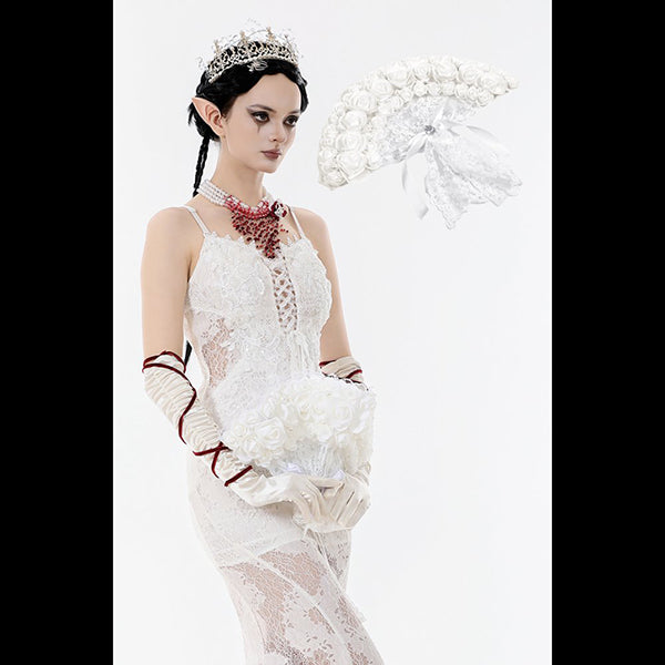 Dark In Love ' Snow ' White Gothic Rose fan