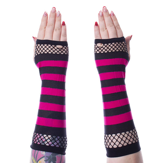 Poizen Industries Striped Mesh black & pink gloves
