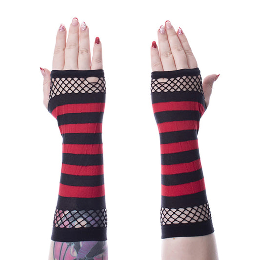 Poizen Industries Striped Mesh black & red gloves