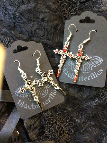 Blacbutterflies Rose Cross earrings