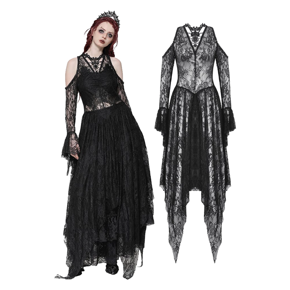 Dark In Love Serafina asymmetrical off-shoulder dress with rhinestone neckline
