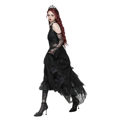 Dark In Love Serafina asymmetrical off-shoulder dress with rhinestone neckline