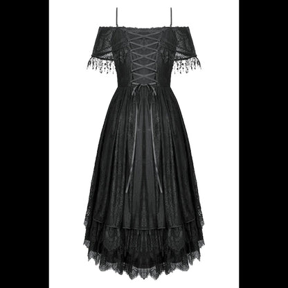 Dark In Love Gothic Black Lace hi-lo dress 'Teagan'