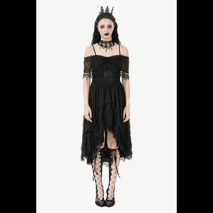 Dark In Love Gothic Black Lace hi-lo dress 'Teagan'