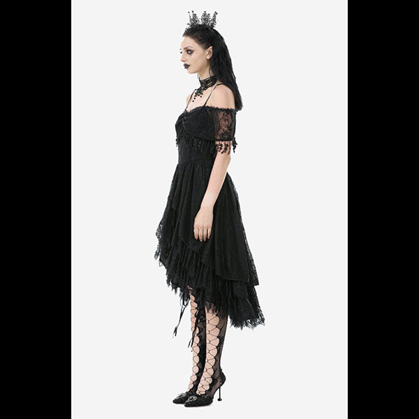 Dark In Love Gothic Black Lace hi-lo dress 'Teagan'
