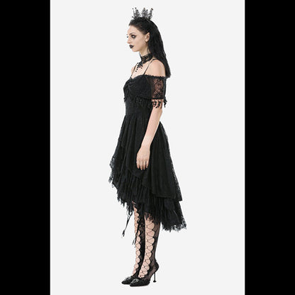 Dark In Love Gothic Black Lace hi-lo dress 'Teagan'