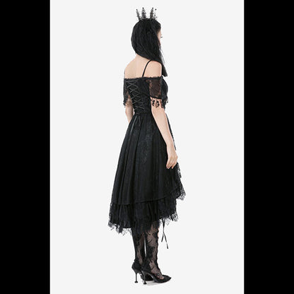Dark In Love Gothic Black Lace hi-lo dress 'Teagan'