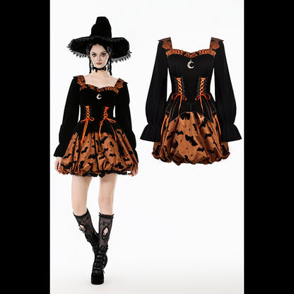 Dark In Love ' Cucurbita' Midnight Bat & Pumpkin mini dress