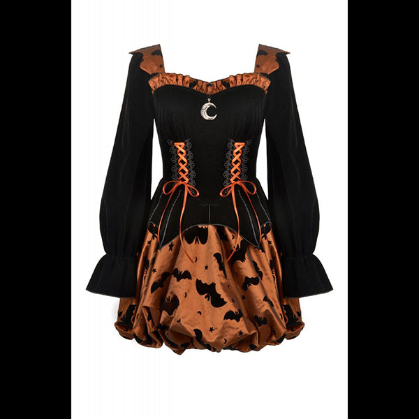 Dark In Love ' Cucurbita' Midnight Bat & Pumpkin mini dress