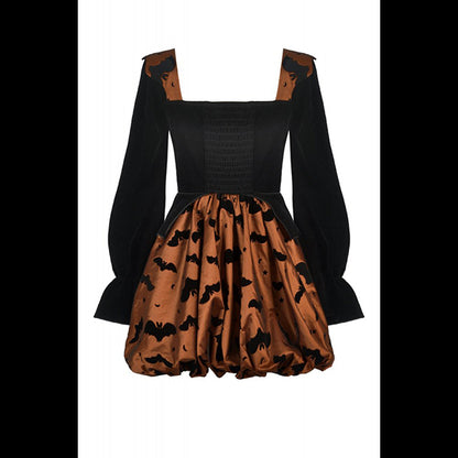 Dark In Love ' Cucurbita' Midnight Bat & Pumpkin mini dress