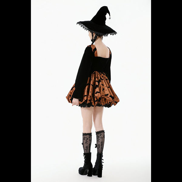 Dark In Love ' Cucurbita' Midnight Bat & Pumpkin mini dress