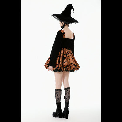 Dark In Love ' Cucurbita' Midnight Bat & Pumpkin mini dress