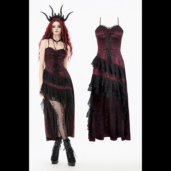 Dark In Love Gothic Red Rose ' Mawar' asymmetric hi-lo dress