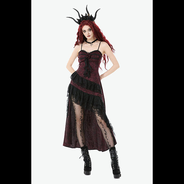 Dark In Love Gothic Red Rose ' Mawar' asymmetric hi-lo dress