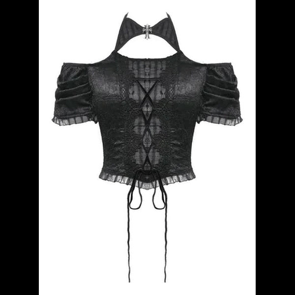 Dark in love Carla off-shoulder crop top