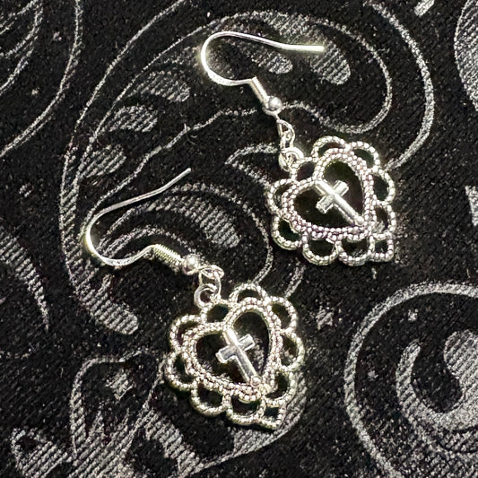 Blacbutterflies Heart Cross Earrings