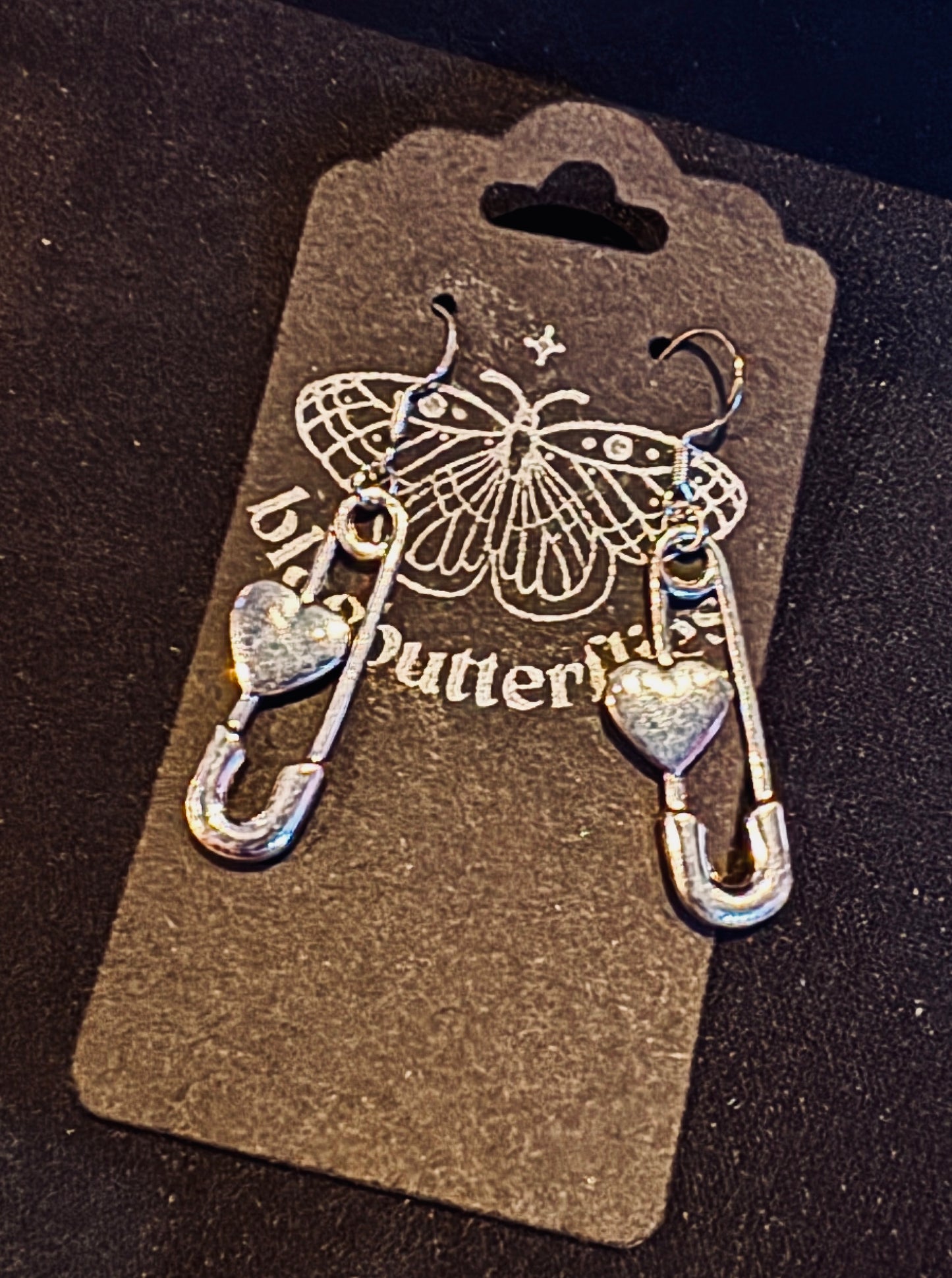 blacbutterflies Safety Pin Heart earrings