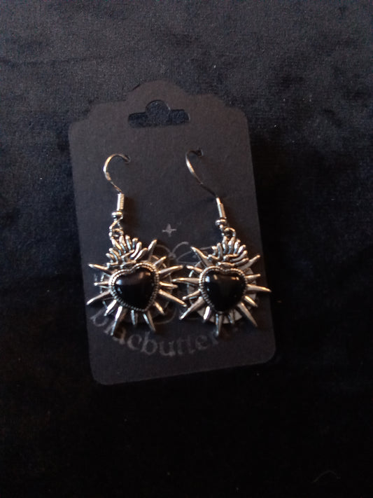 Blacbutterflies Flaming Sacred Heart Earrings