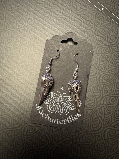 blacbutterflies Bird Skull earrings