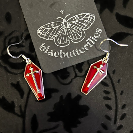 blacbutterflies Red Coffin earrings