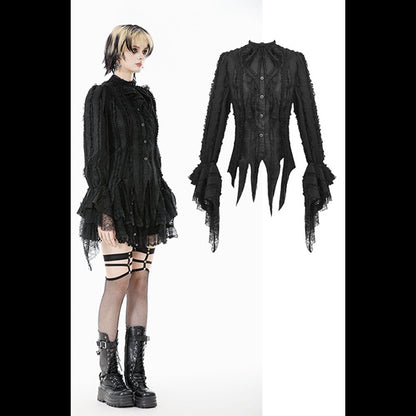 Dark In Love Tattered Silhouette shirt with burnt-edge lace 'Eris'
