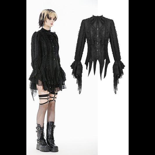 Dark In Love Tattered Silhouette shirt with burnt-edge lace 'Eris'