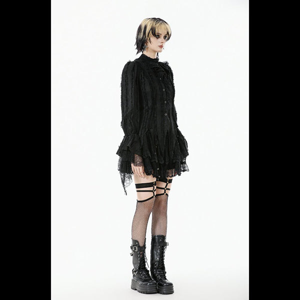 Dark In Love Tattered Silhouette shirt with burnt-edge lace 'Eris'