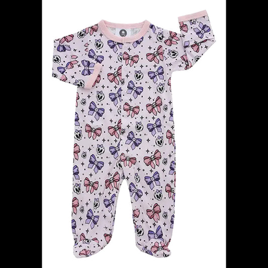 Metallimonsters Pastel Goth Skull Bows baby sleepsuit