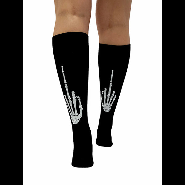 Pamela Mann Skeleton Middle Finger knee-high socks