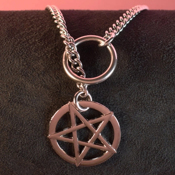 Naughty Pawsies Silver Pentagram Ring slip chain