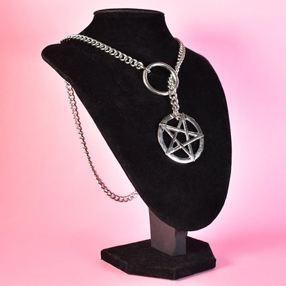Naughty Pawsies Silver Pentagram Ring slip chain