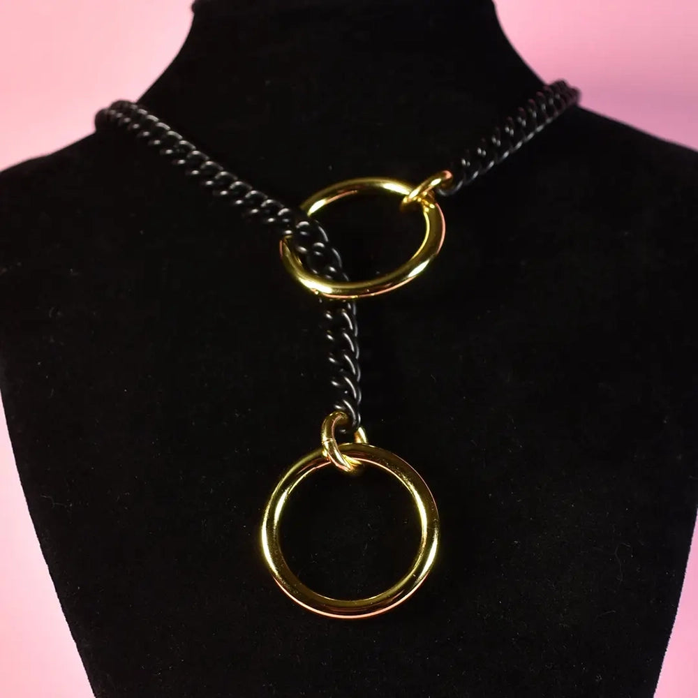 Naughty Pawsies Black Matte Gold Circle pull choker