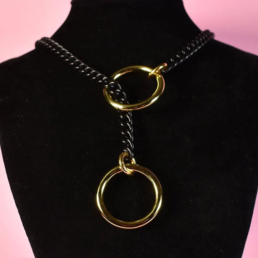Naughty Pawsies Black Matte Gold Circle pull choker